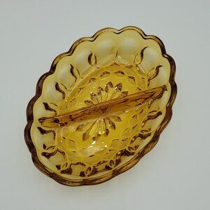 Anchor Hocking Fairfield Amber Divided Dish Gold Amber Glass Relish Nut Tray